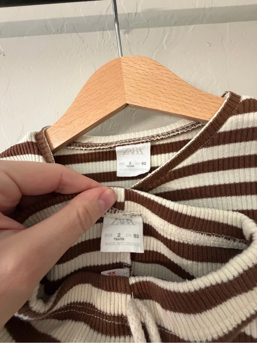 Zara Brown and Cream Ribbed Striped Peplum Set - Long Sleeve Top & Flare Pants